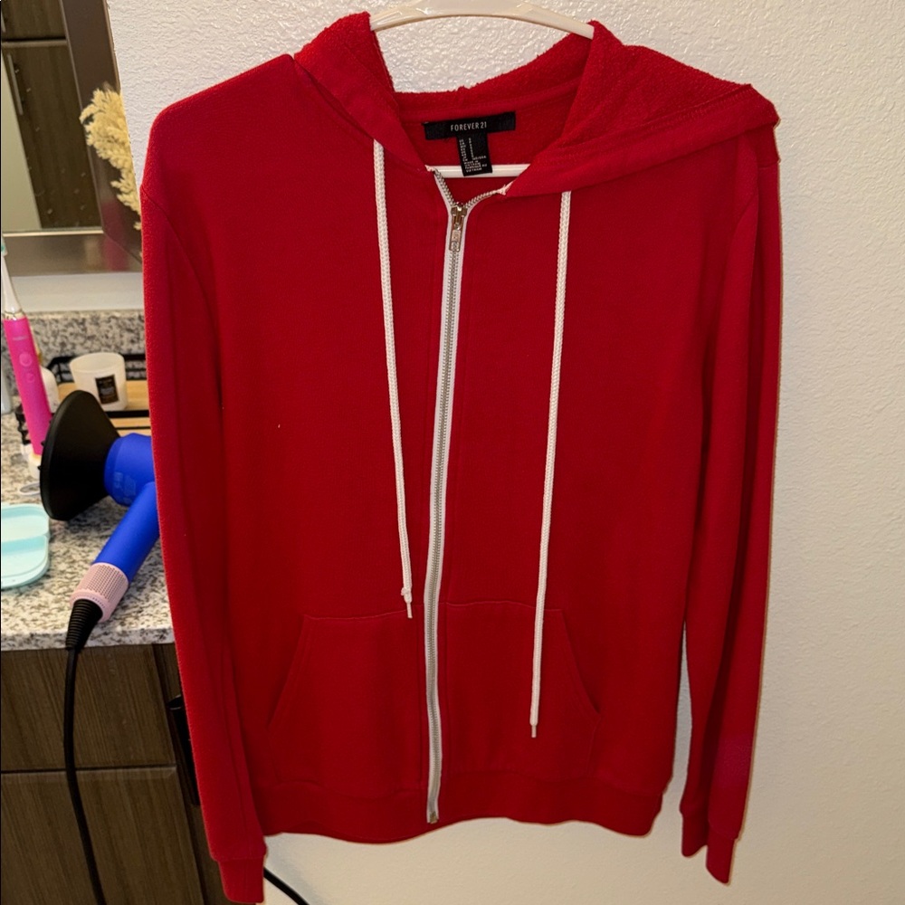 Forever 21 Vibrant Red Hoodie with White Accents